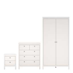 Madrid Package - Bedside Table 2 Drawers + Chest 5 Drawers + Wardrobe with 2 Doors in White - thumbnail 1