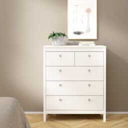 Madrid 3 Piece Bedroom Furniture Package – 2 Drawer Bedside, 5 Drawer Chest & 2 Door Wardrobe in White - thumbnail 6