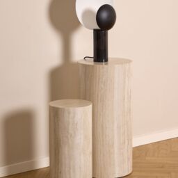 Dice Round Pedestal Set of 2 in Travertine Rough Paper - thumbnail 2