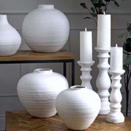 Minimalist Glow: Matt White Small Ceramic Candle Holder - thumbnail 1