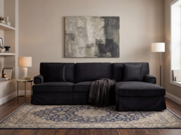 Capri Three-Seater Black Velvet Chaise Sofa