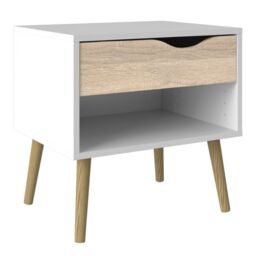 Oslo 3 Piece Bedroom Furniture Set – 1 Drawer Bedside, 5 Drawer Chest (2+3) & 2 Door 2 Drawer Wardrobe in White & Oak - thumbnail 2