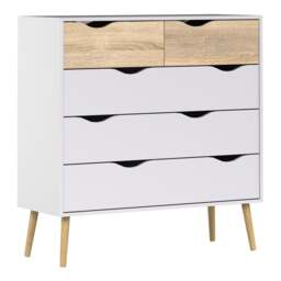 Oslo Package - Bedside 1 Drawer + Chest of 5 Drawers (2+3) + Wardrobe 2 Doors 2 Drawers in White and Oak - thumbnail 5