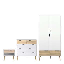 Oslo Package - Bedside 1 Drawer + Chest of 5 Drawers (2+3) + Wardrobe 2 Doors 2 Drawers in White and Oak - thumbnail 1