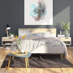 Oslo Package - Bedside 1 Drawer + Chest of 5 Drawers (2+3) + Wardrobe 2 Doors 2 Drawers in White and Oak - thumbnail 4