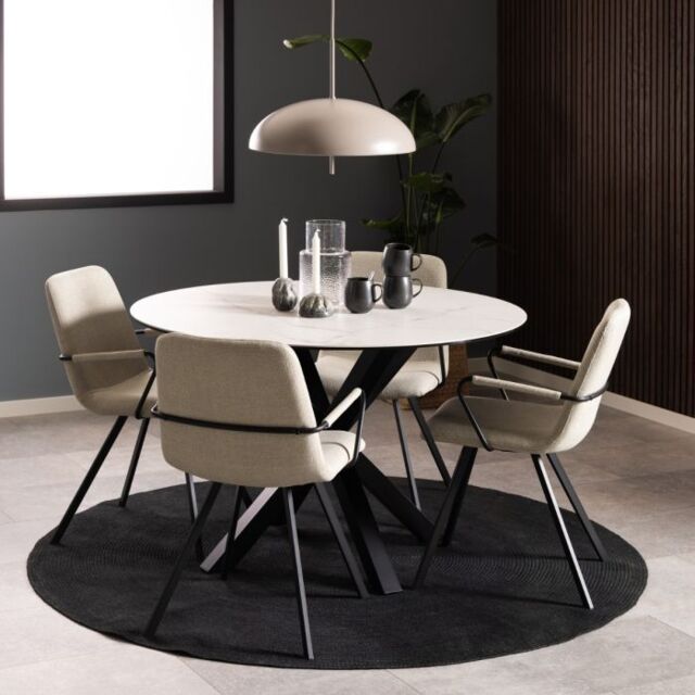 Heaven Round Dining Table with Ceramic White Top 119cm - image 1