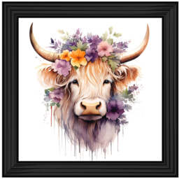 AN1542 HIGHLAND COW WITH FLOWERS III - thumbnail 2