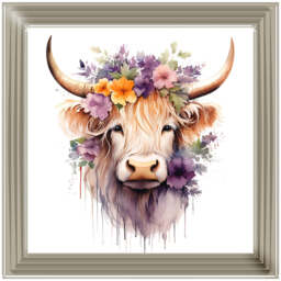 AN1542 HIGHLAND COW WITH FLOWERS III - thumbnail 4