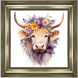 AN1542 HIGHLAND COW WITH FLOWERS III - thumbnail 3