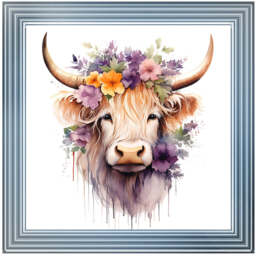AN1542 HIGHLAND COW WITH FLOWERS III - thumbnail 5