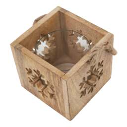 Natural Wooden Snowflake Tealight Candle Holder - thumbnail 2