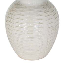 Handcrafted Warmth: Basketweave Ceramic Lamp & Linen Shade - thumbnail 3