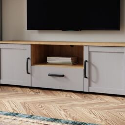Bohol TV Unit 2 Door 1 Drawer in Grey and Oak - thumbnail 2
