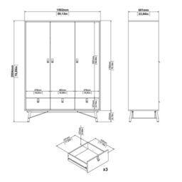 Ry 4 Piece Bedroom Package – 3 Door 3 Drawer Wardrobe, 6 Drawer Double Chest & 2 Drawer Bedside in Jackson Hickory Oak - thumbnail 6