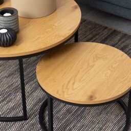 Spiro Round Coffee Table Set with Oak Top & Black Legs - thumbnail 2