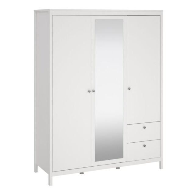 Madrid Wardrobe – 2 Door + 1 Mirrored Door with 2 Drawers in White Finish - image 1