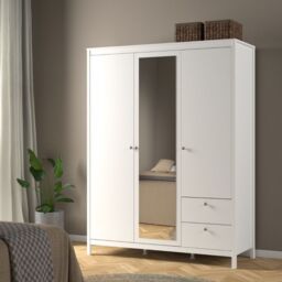 Madrid Wardrobe – 2 Door + 1 Mirrored Door with 2 Drawers in White Finish - thumbnail 5