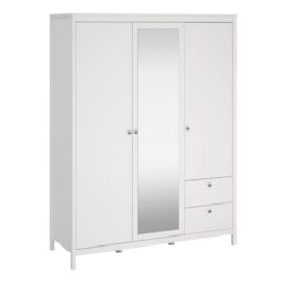 Madrid Wardrobe – 2 Door + 1 Mirrored Door with 2 Drawers in White Finish