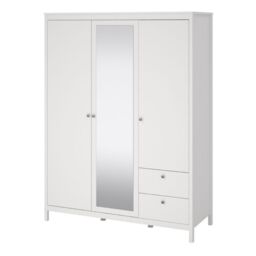 Madrid Wardrobe – 2 Door + 1 Mirrored Door with 2 Drawers in White Finish - thumbnail 2