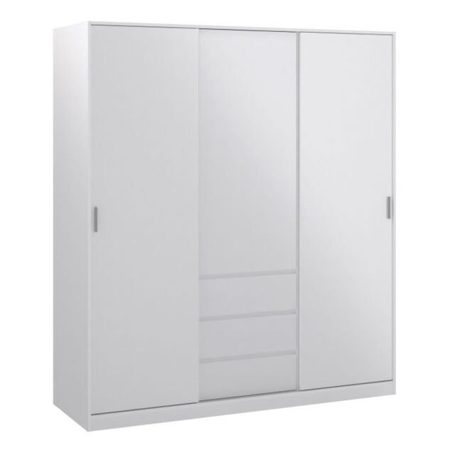 Naia Wardrobe – White High Gloss with 2 Sliding Doors, 1 Door & 3 Drawers - image 1