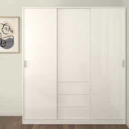 Naia Wardrobe – White High Gloss with 2 Sliding Doors, 1 Door & 3 Drawers - thumbnail 2