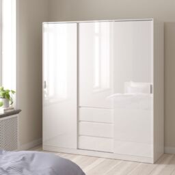Naia Wardrobe – White High Gloss with 2 Sliding Doors, 1 Door & 3 Drawers - thumbnail 6