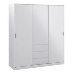 Naia Wardrobe – White High Gloss with 2 Sliding Doors, 1 Door & 3 Drawers