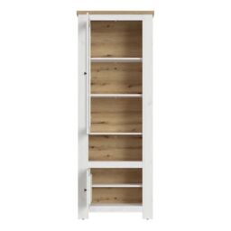 Celesto 2 Door Display Cabinet with LED Lights in White and Oak - thumbnail 3