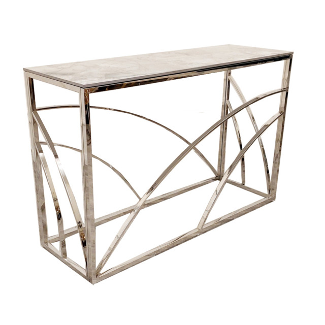 Stella Chrome Console Table with Stomach Ash Grey Sintered Stone Top – Contemporary Luxury Console - image 1