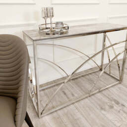 Stella Chrome Console Table with Stomach Ash Grey Sintered Stone Top – Contemporary Luxury Console - thumbnail 4