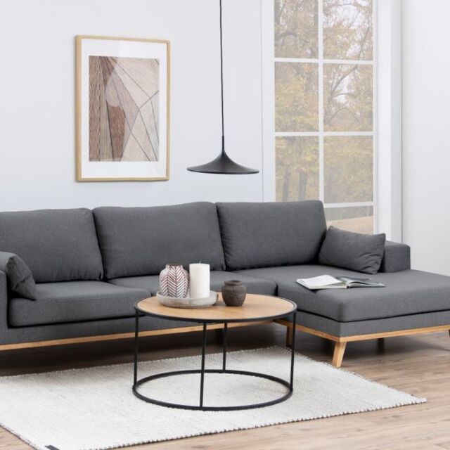 Seaford Black Metal Round Coffee Table with Oak Top - image 1