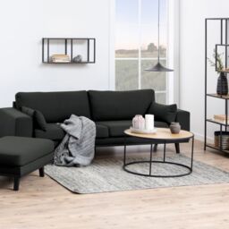 Seaford Black Metal Round Coffee Table with Oak Top - thumbnail 3