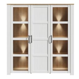 Bohol Large Display Cabinet inc. 4x LED Lights in White/Riviera Oak - thumbnail 6