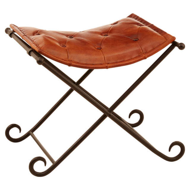 Solace Tan Leather & Iron Folding Stool - image 1