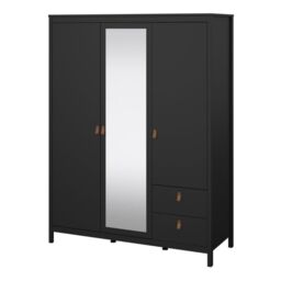 Barcelona Wardrobe – 2 Door with Mirror & 2 Drawers in Matt Black Finish - thumbnail 2