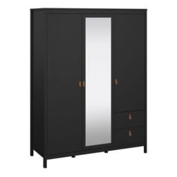 Barcelona Wardrobe – 2 Door with Mirror & 2 Drawers in Matt Black Finish - thumbnail 1