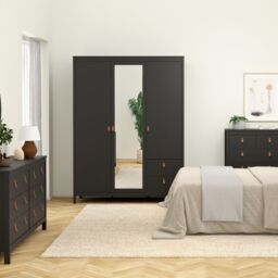 Barcelona Wardrobe – 2 Door with Mirror & 2 Drawers in Matt Black Finish - thumbnail 5