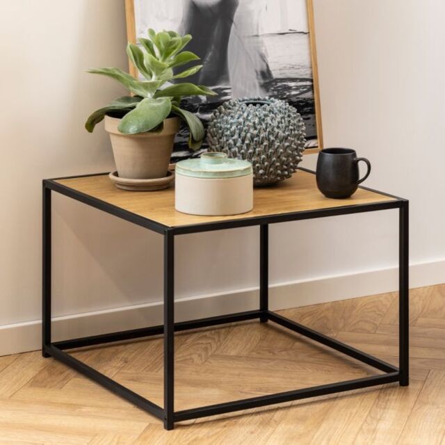 Seaford Black Metal Coffee Table with Oak Top - image 1