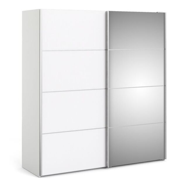 Verona Sliding Wardrobe 180cm – White with White & Mirror Doors, 2 Shelves - image 1