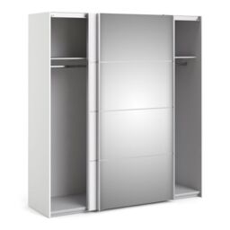 Verona Sliding Wardrobe 180cm – White with White & Mirror Doors, 2 Shelves - thumbnail 2