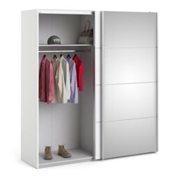 Verona Sliding Wardrobe 180cm – White with White & Mirror Doors, 2 Shelves - thumbnail 3