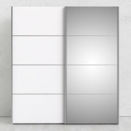 Verona Sliding Wardrobe 180cm – White with White & Mirror Doors, 2 Shelves - thumbnail 4