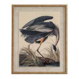 Flora & Fauna Collection Heron on Linen in Beaded Frame - thumbnail 1