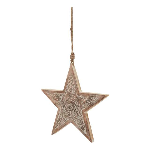 Natural Wooden Large Patterned Hanging Star - image 1