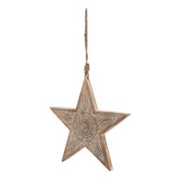 Natural Wooden Large Patterned Hanging Star - thumbnail 1
