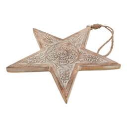 Natural Wooden Large Patterned Hanging Star - thumbnail 3