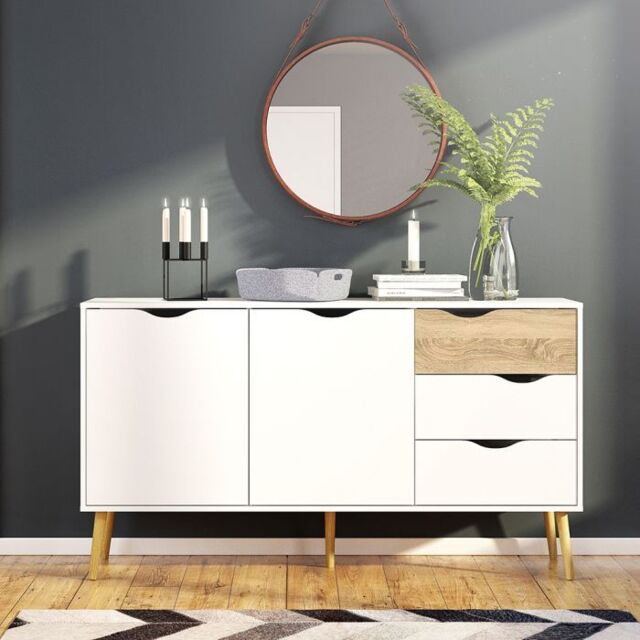 Oslo Large Sideboard 3 Drawers 2 Doors in White and Oak - image 1