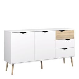 Oslo Large Sideboard 3 Drawers 2 Doors in White and Oak - thumbnail 3