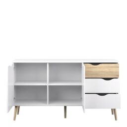 Oslo Large Sideboard 3 Drawers 2 Doors in White and Oak - thumbnail 2