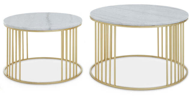 Carlton White Marble & Gold Frame Nest of Two Tables - image 1